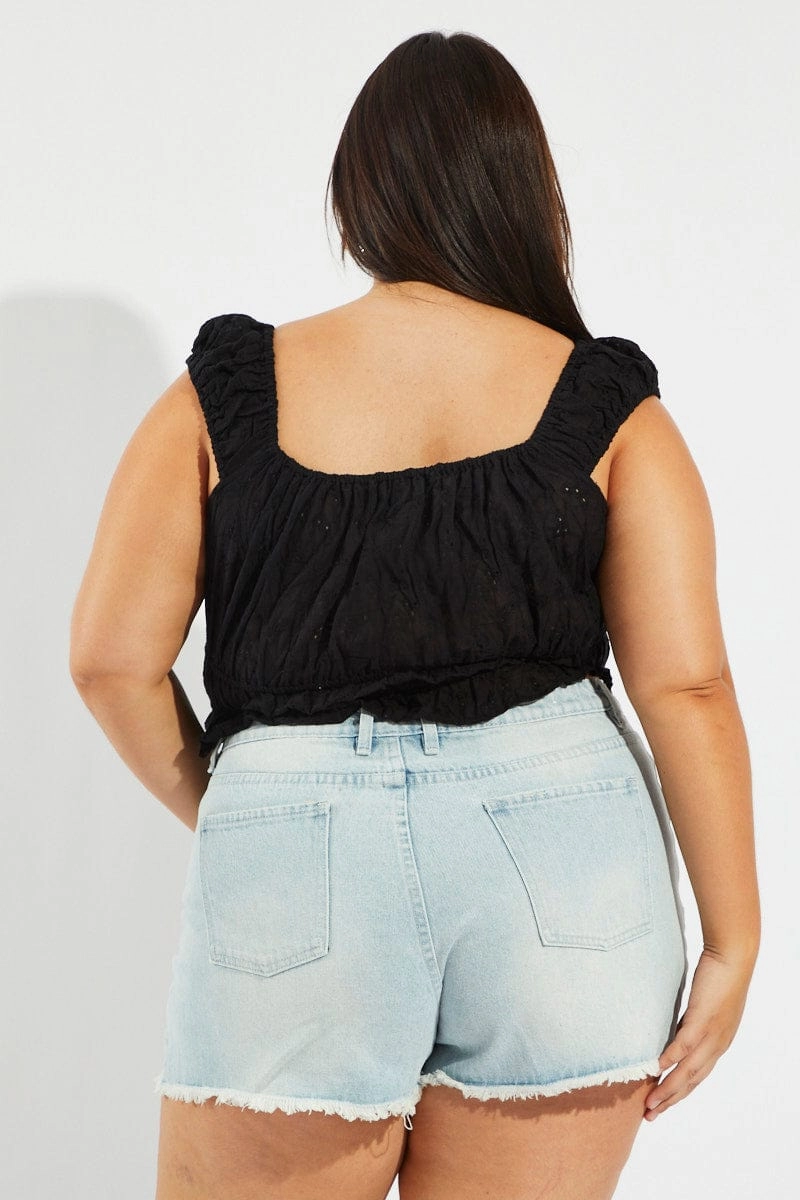 Floral Print Denim Relaxed Shorts High Rise