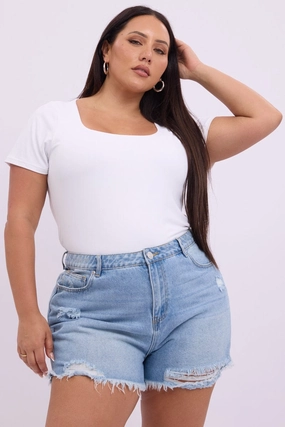 Travel Friendly Denim Relaxed Shorts High Rise