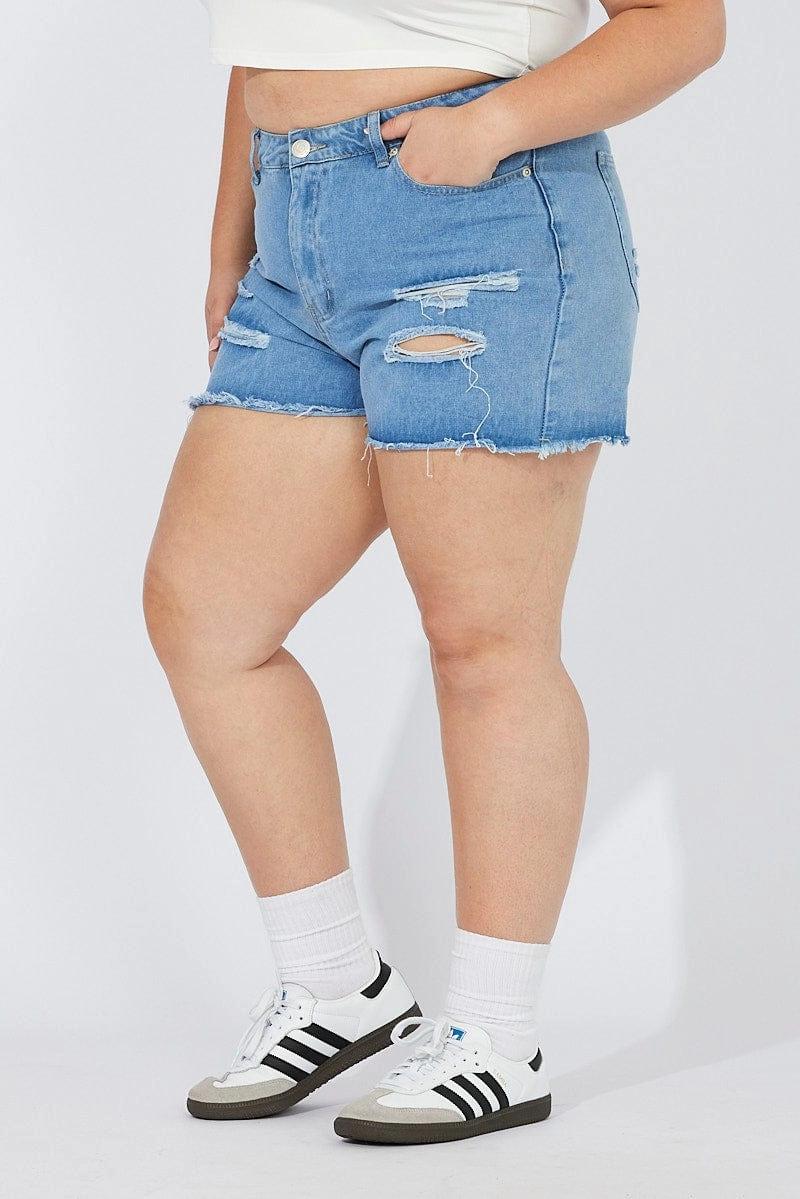 Active Wear Fit Waterproof Feature Denim Relaxed Shorts High Rise