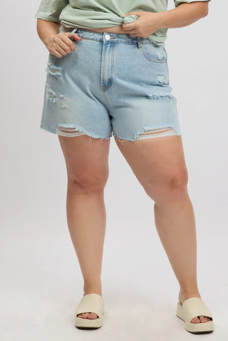 Non Binding Leg Openings Quick Release Fastener Denim Relaxed Shorts High Rise