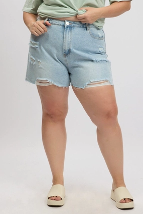 Non Binding Leg Openings Quick Release Fastener Denim Relaxed Shorts High Rise