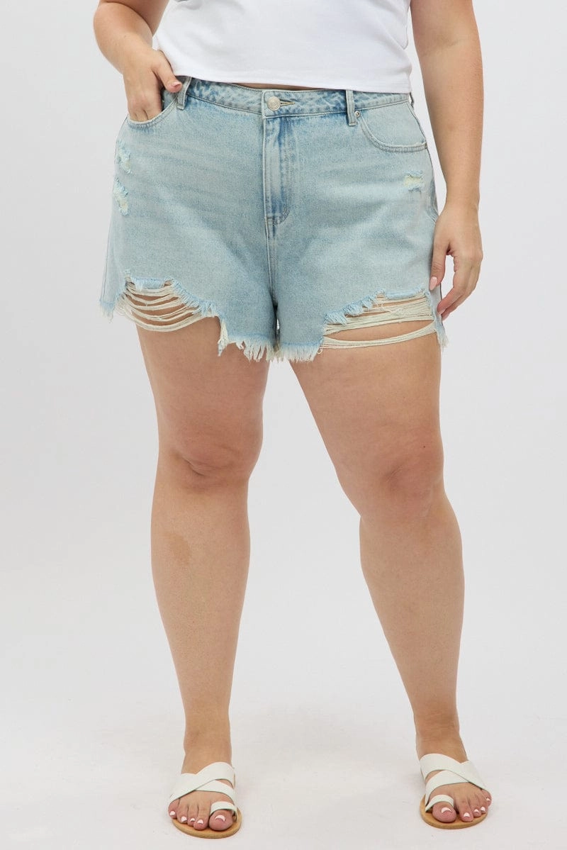 Denim Relaxed Shorts High Rise cycling attire Move Friendly