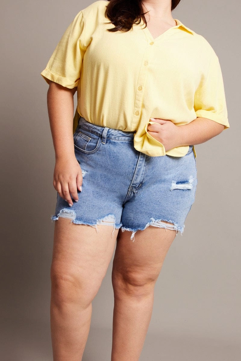 Denim Relaxed Shorts High Rise Stretchable Fit Warm Season
