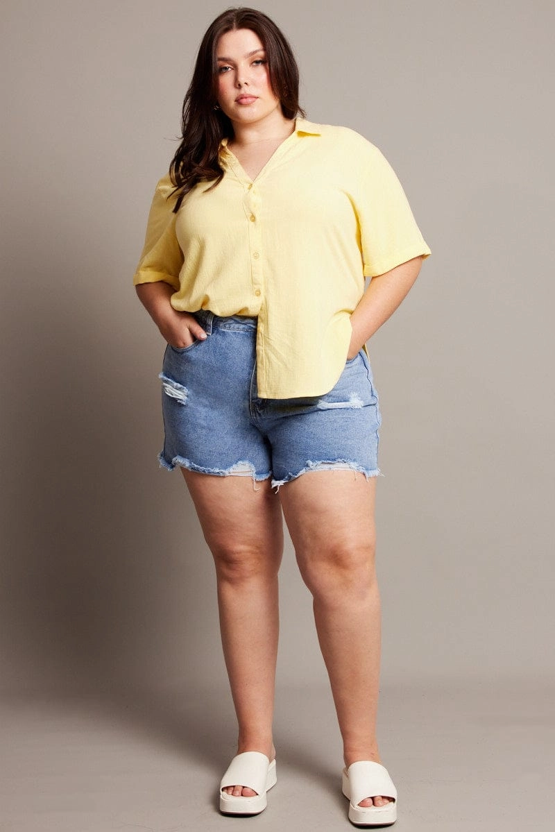 Denim Relaxed Shorts High Rise Silk Touch sweater