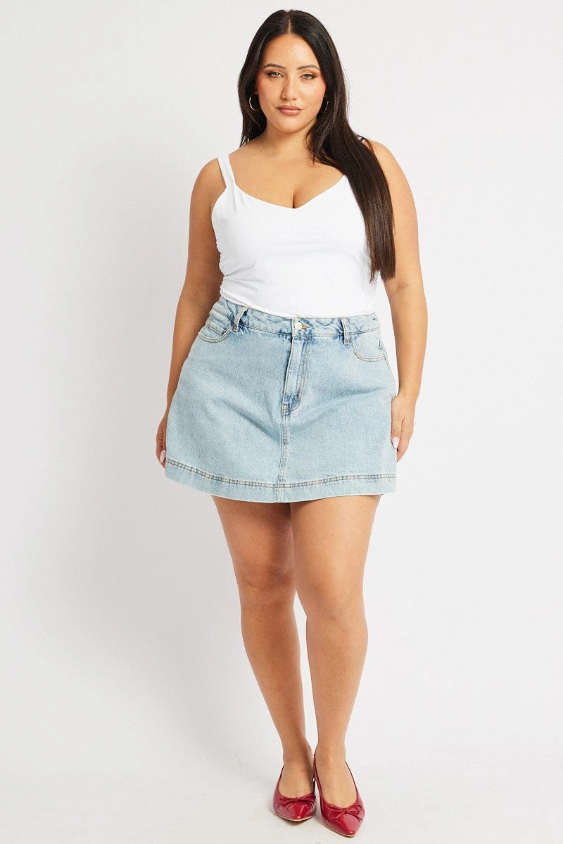 Denim Relaxed Skort Skirt Seamless Edging Seasonal special
