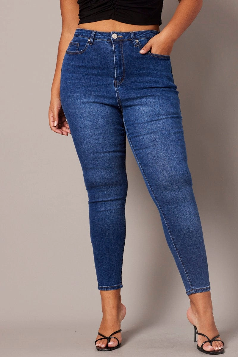 Denim Skinny Jeans High Rise Anti Fade Technology Soft Finish