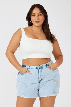 City Mood Denim Skinny Shorts High Rise