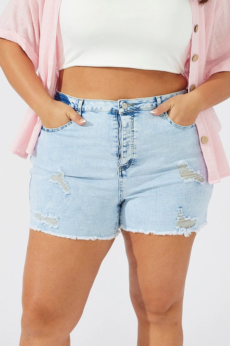 Athletic Fit Denim Skinny Shorts High Rise