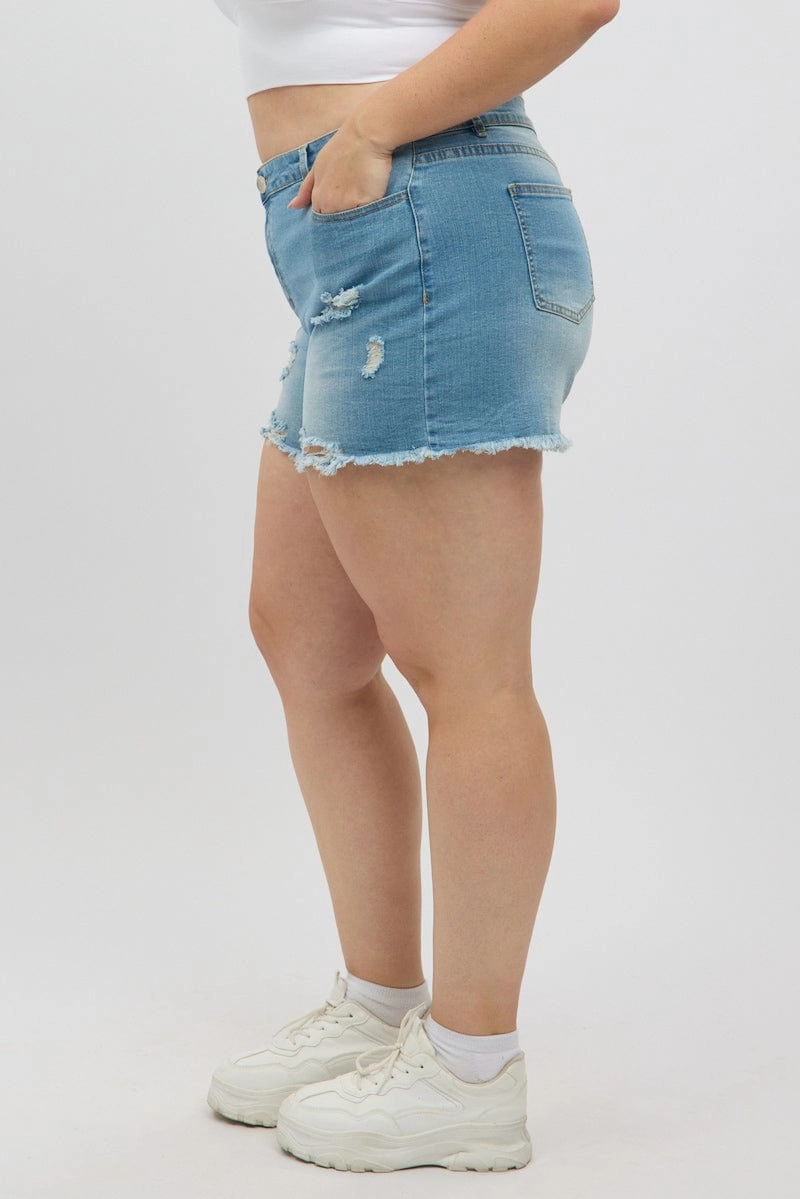 Denim Skinny Shorts High rise Secure Closure System activewear option
