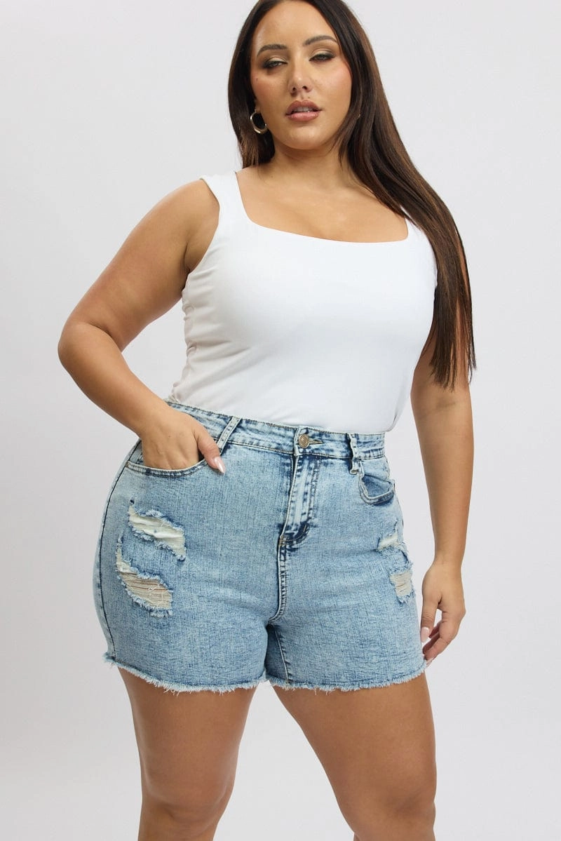 Denim Skinny Shorts High Rise Casual Days
