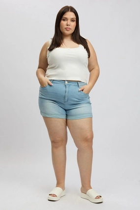 Denim Skinny Shorts High Rise Stretched wrinkle - resistant Wrinkle Free Weave