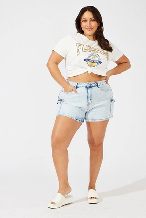 Denim Skinny Shorts Mid Rise Utility Stretch Holiday Gift