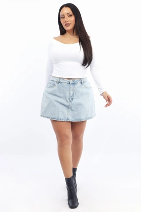 Basic Layers Print Mix Denim Skort High Rise