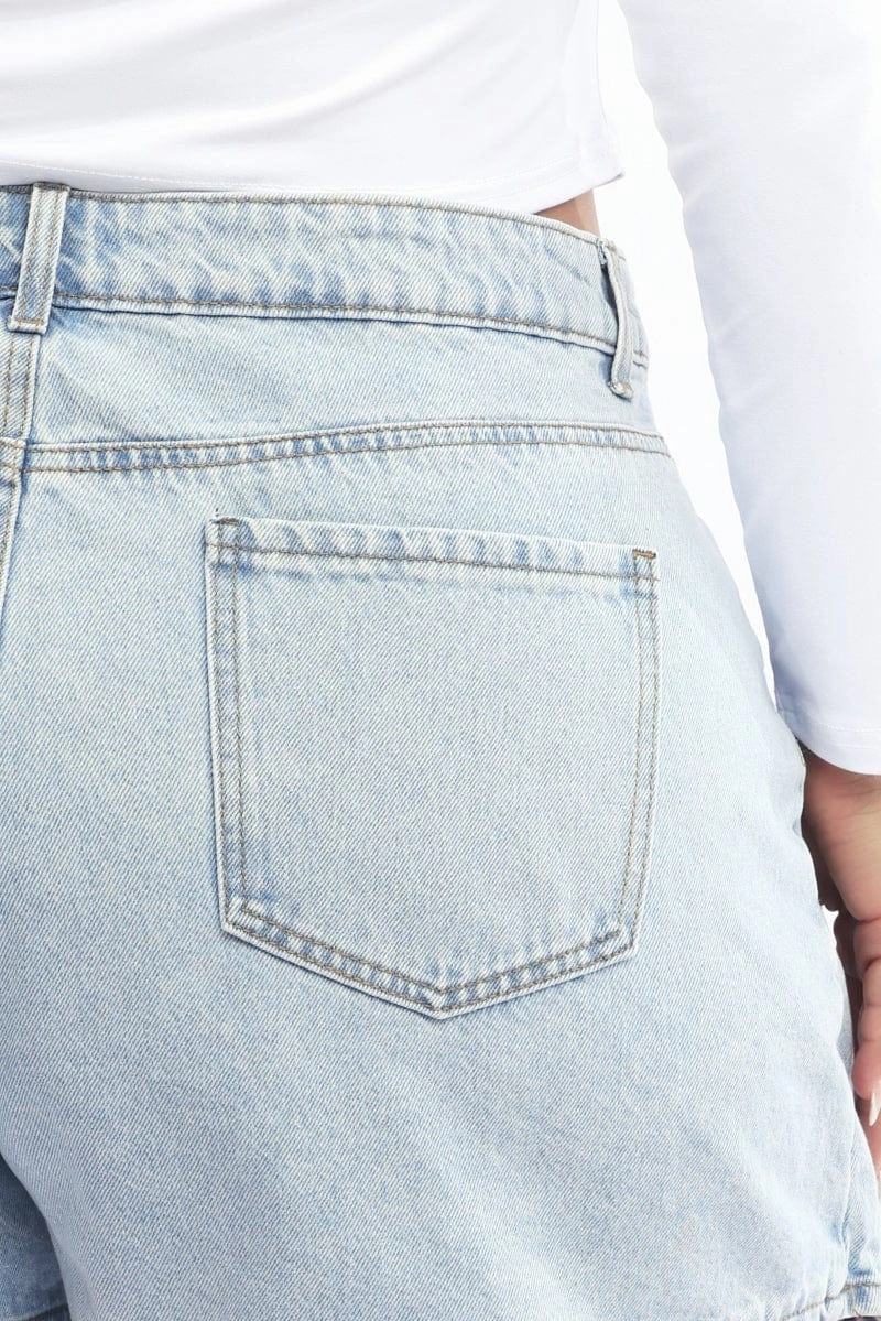 Denim Skort High Rise Double Stitched