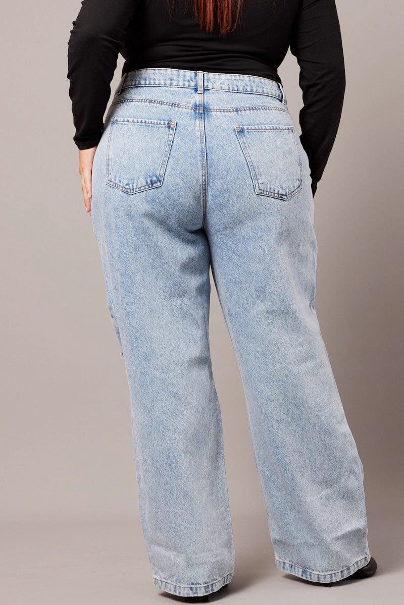 Denim Straight Jeans High Rise Breathable fabric Casual Wear