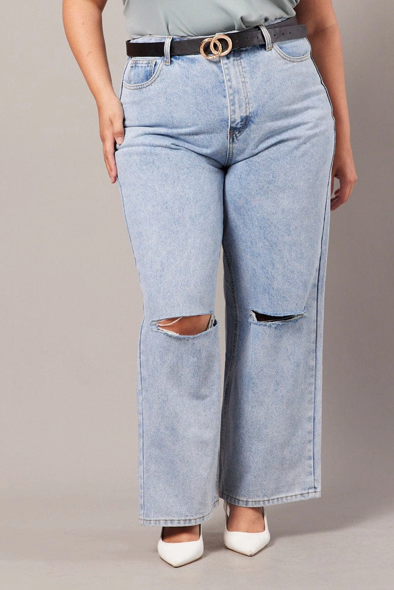 Denim Straight Jeans High Rise Shopping Day Adult Fashion Athlete Fit