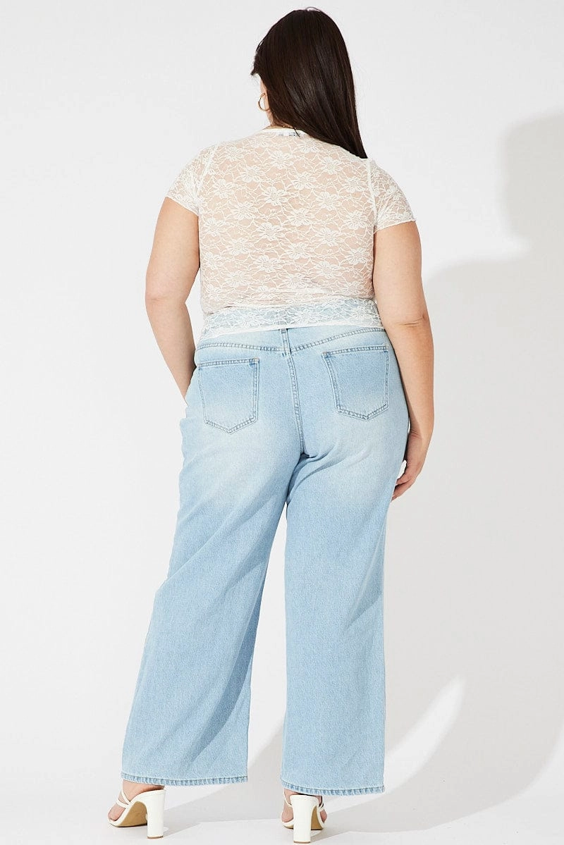 Comfortable Appearance Stretch Classic Wear Denim Wide Leg Jeans High Rise