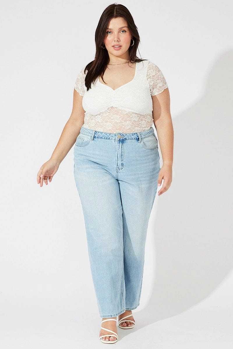 Denim Wide Leg Jeans High Rise Breathable Lining Easy Wearing