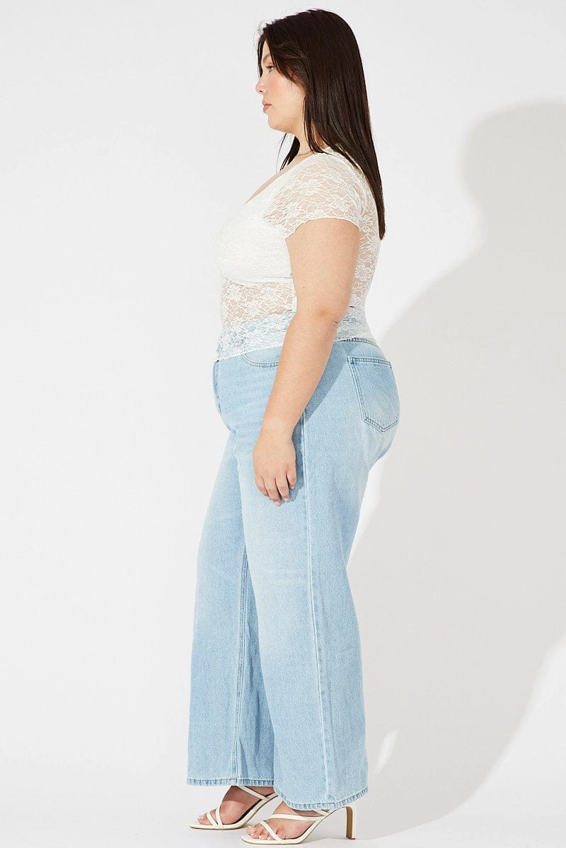 Relaxed Style High-waisted Denim Wide Leg Jeans High Rise