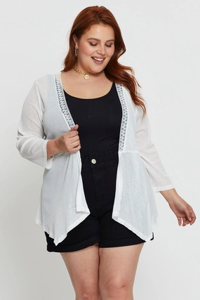 Weatherproof Zipper Tech White Longline Cardigan Three-quarter Sleeve Jersey