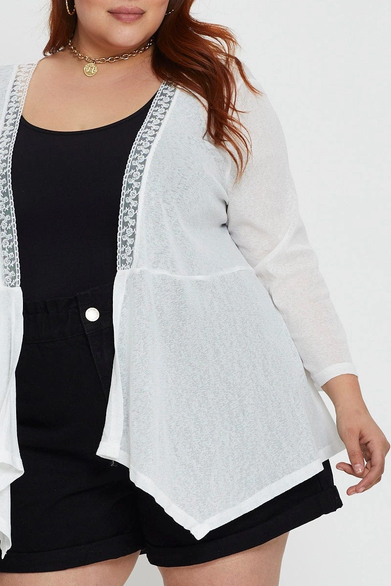 LowProfileStitching Breathable Technology White Longline Cardigan Three-quarter Sleeve Jersey