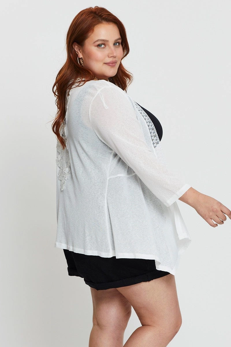 Polarized Sun Protection White Longline Cardigan Three-quarter Sleeve Jersey