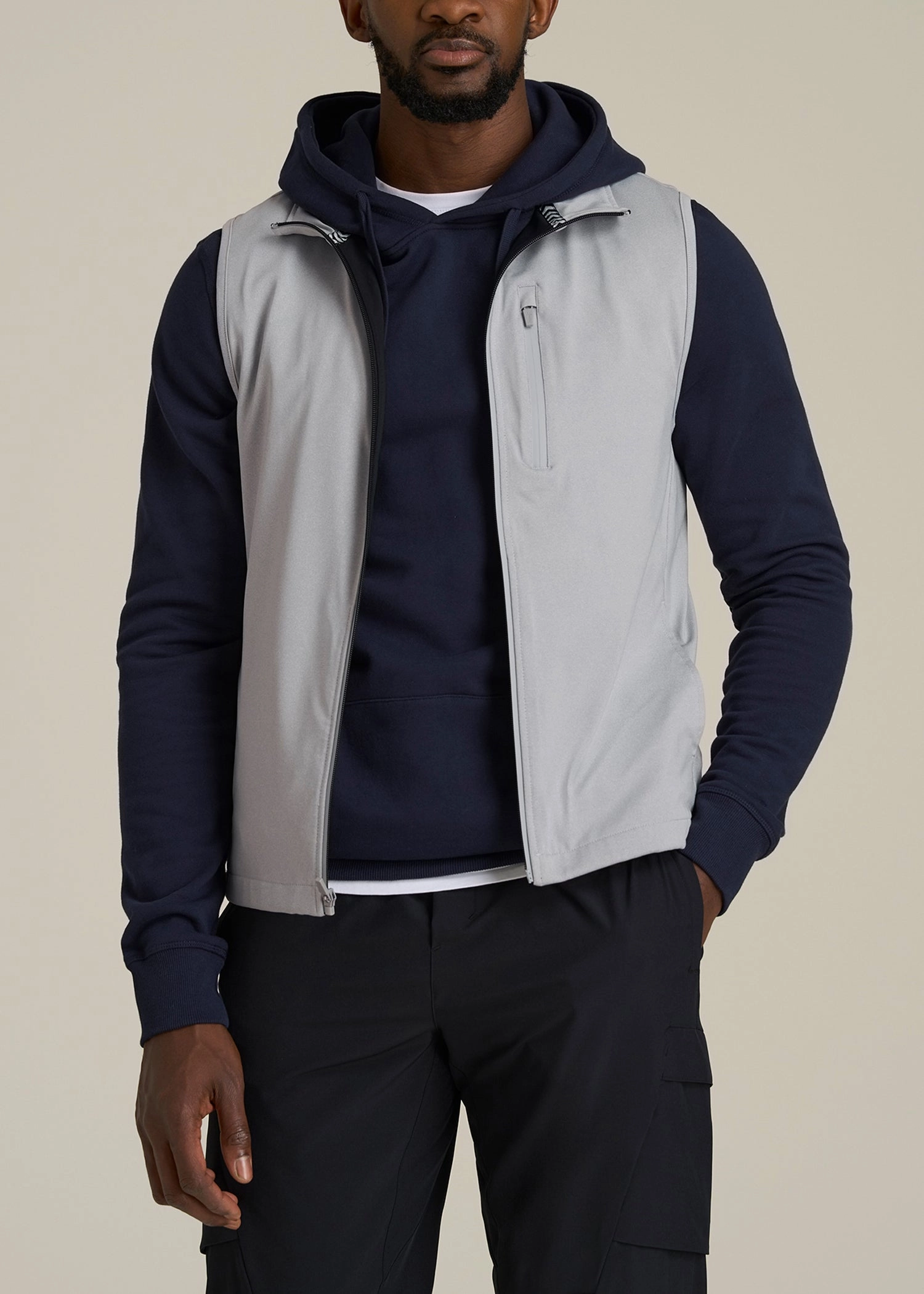 Antimicrobial Finish Compression Fit Technology Performance Vest for Tall Men in Light Grey Mix