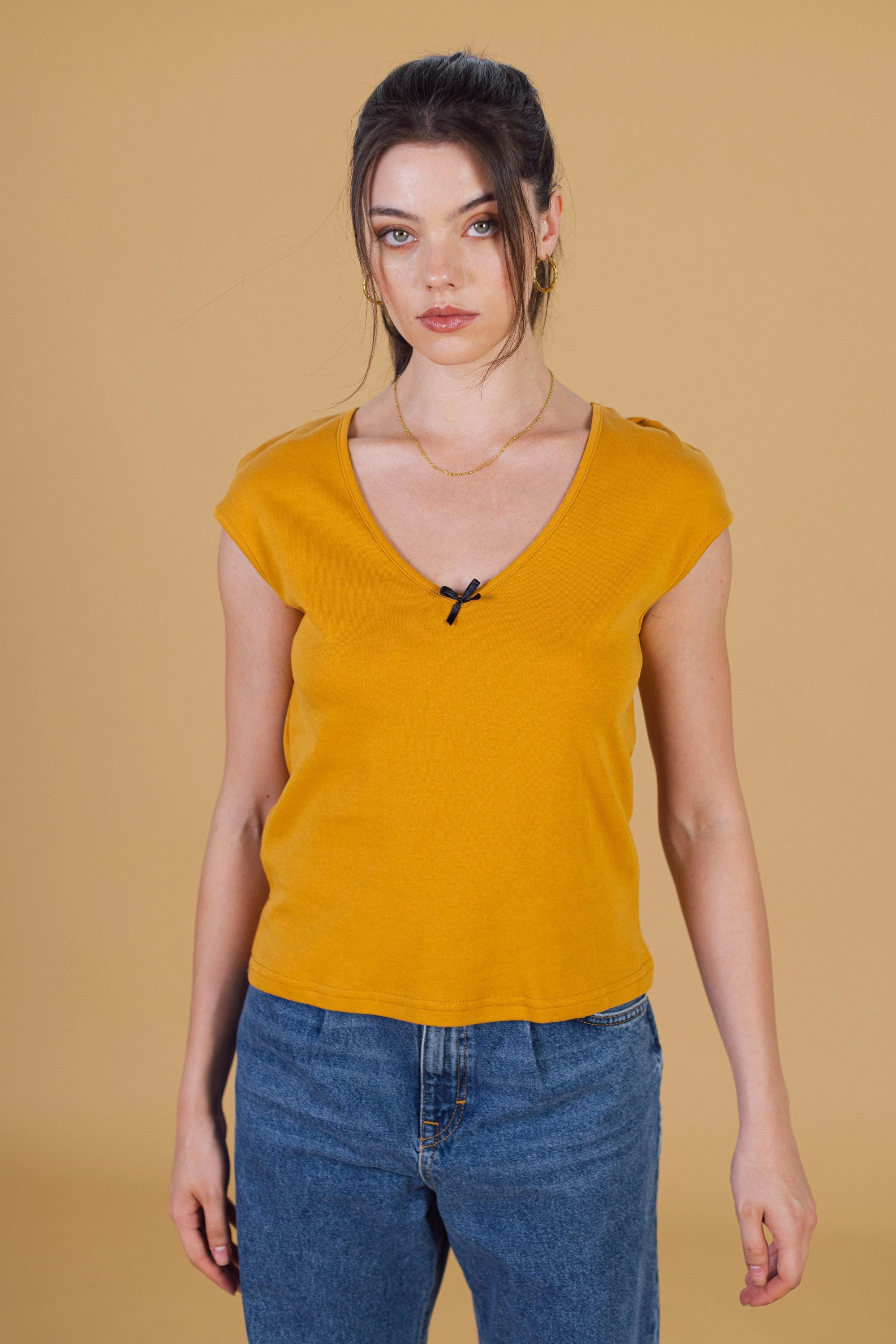 LaserCutVents Top Julianne Canary Bow