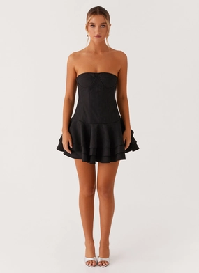 Matte Look Floriana Ruffle Corset Mini Dress - Black