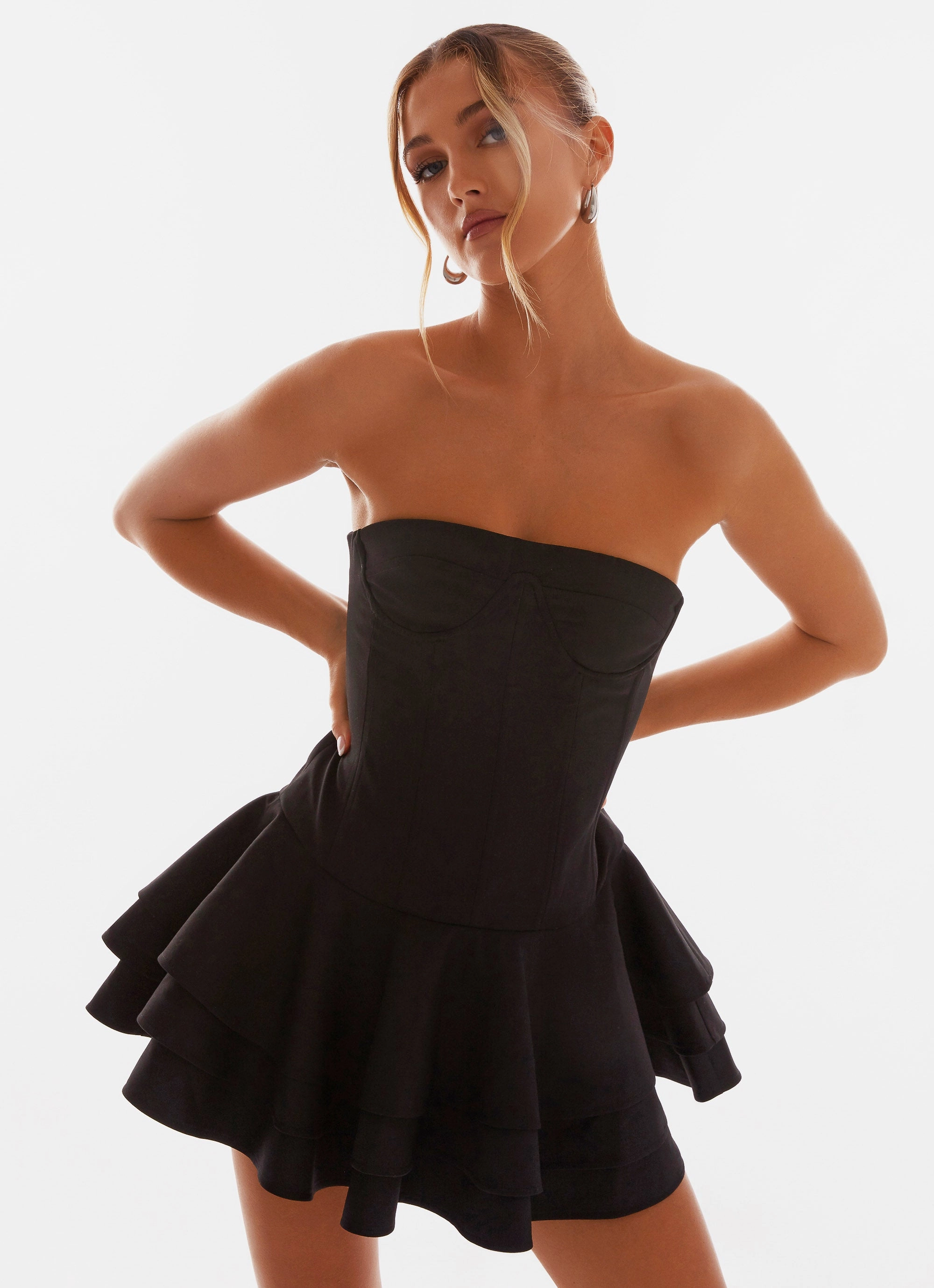 Floriana Ruffle Corset Mini Dress - Black Elegant Detail Midnight Mood