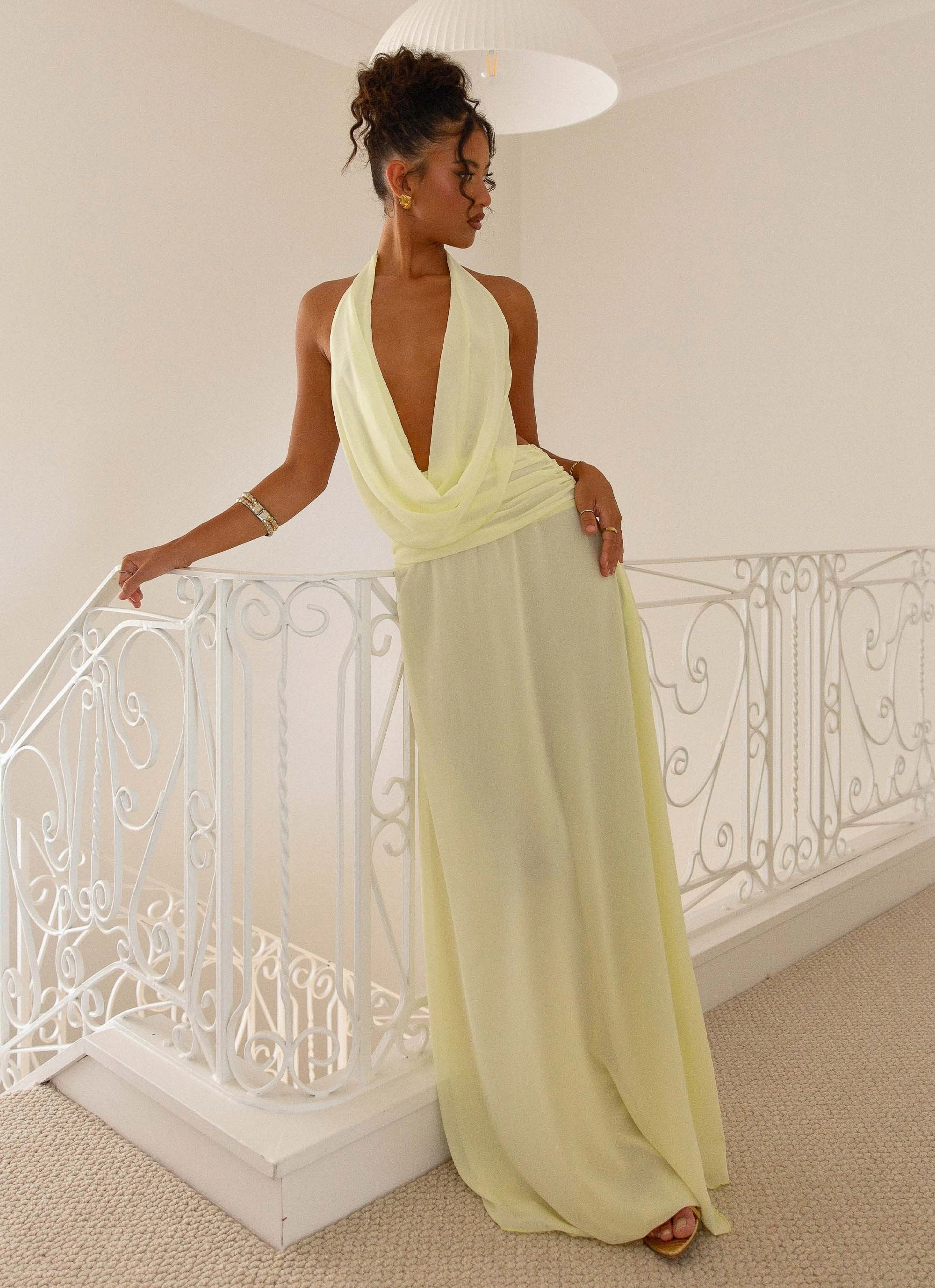 Fresh Outfit Elysia Chiffon Maxi Dress - Lemon