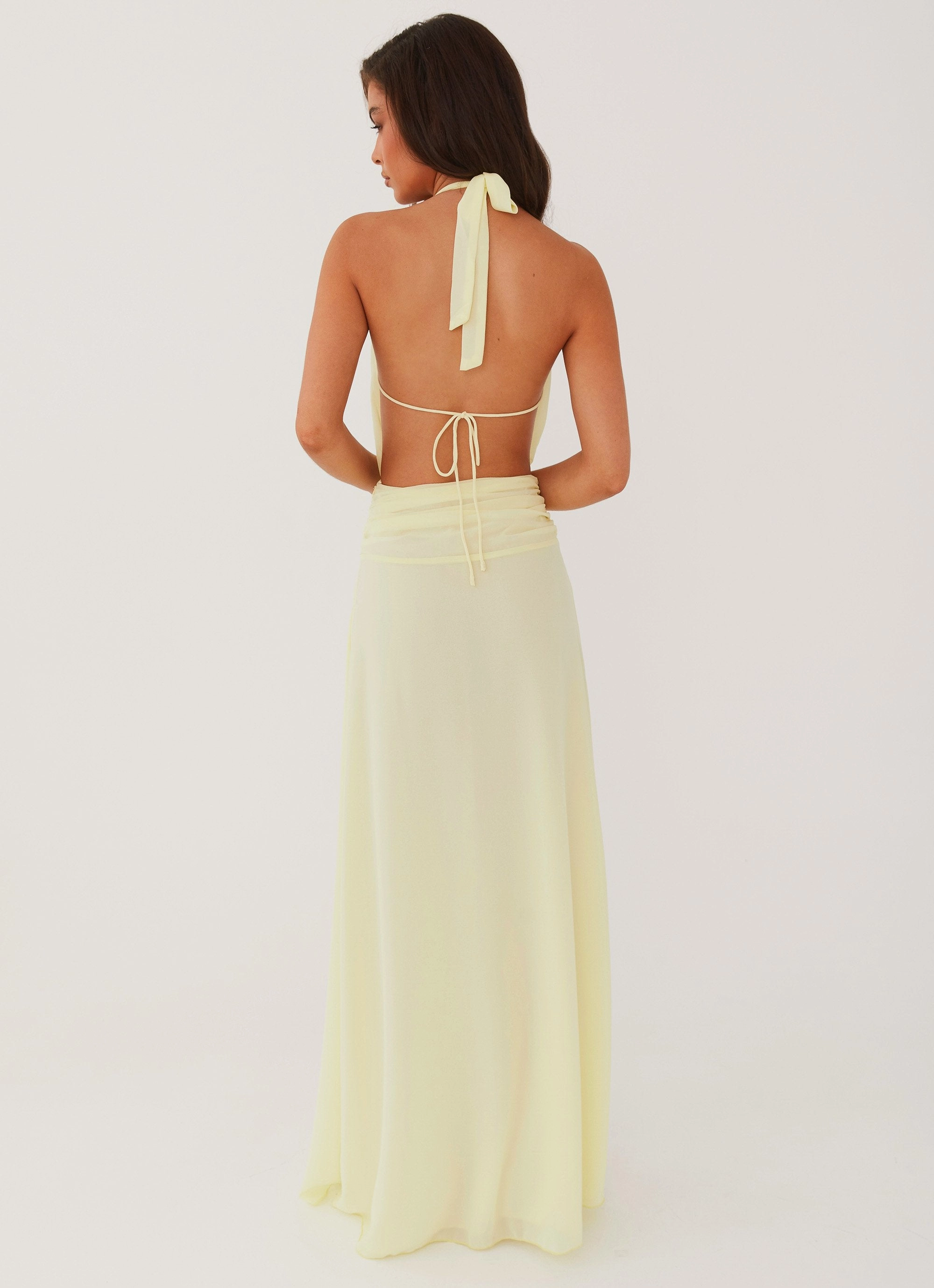 Elysia Chiffon Maxi Dress - Lemon Feminine empire waist dress