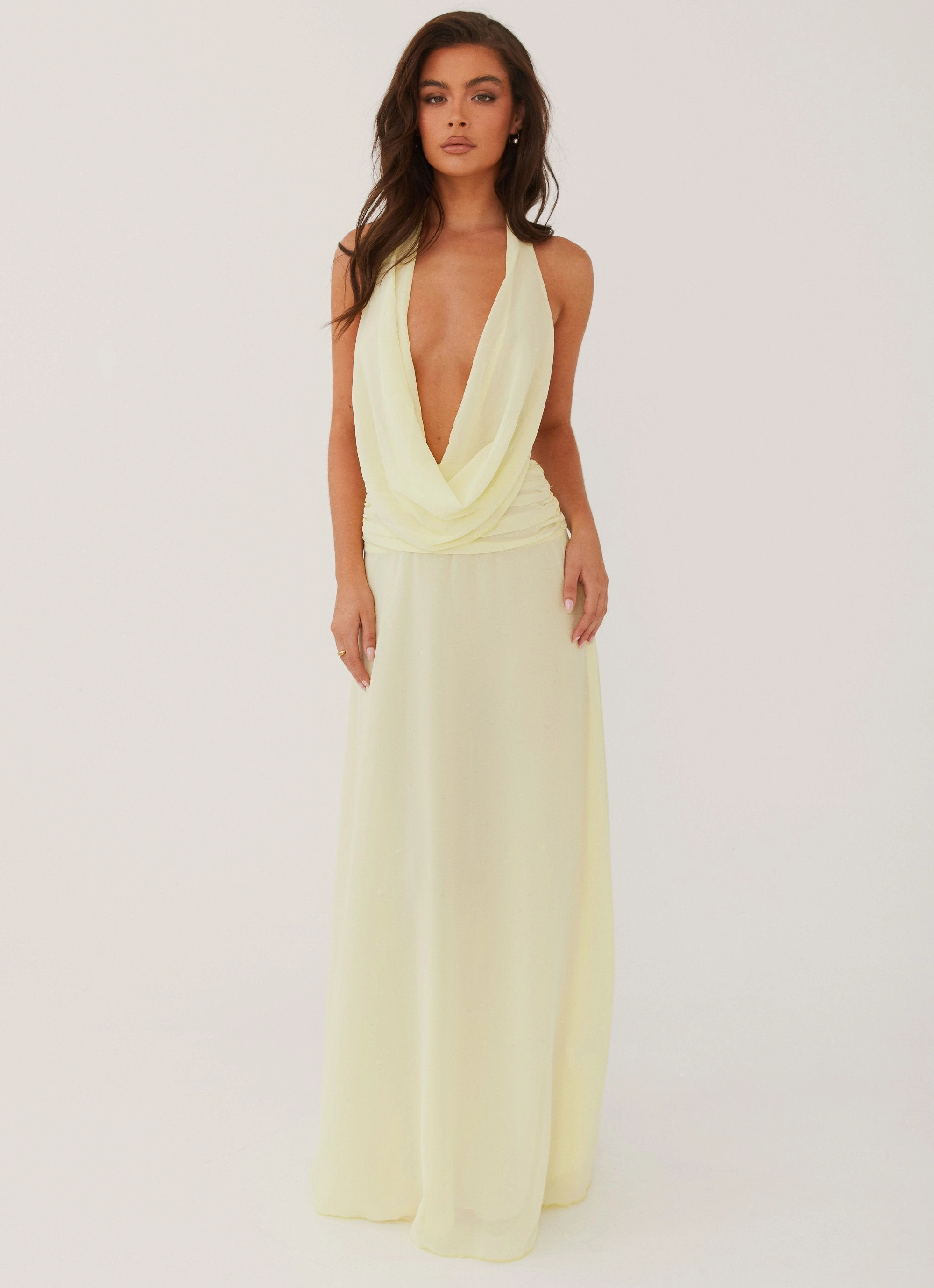 Chill Vibes Elysia Chiffon Maxi Dress - Lemon