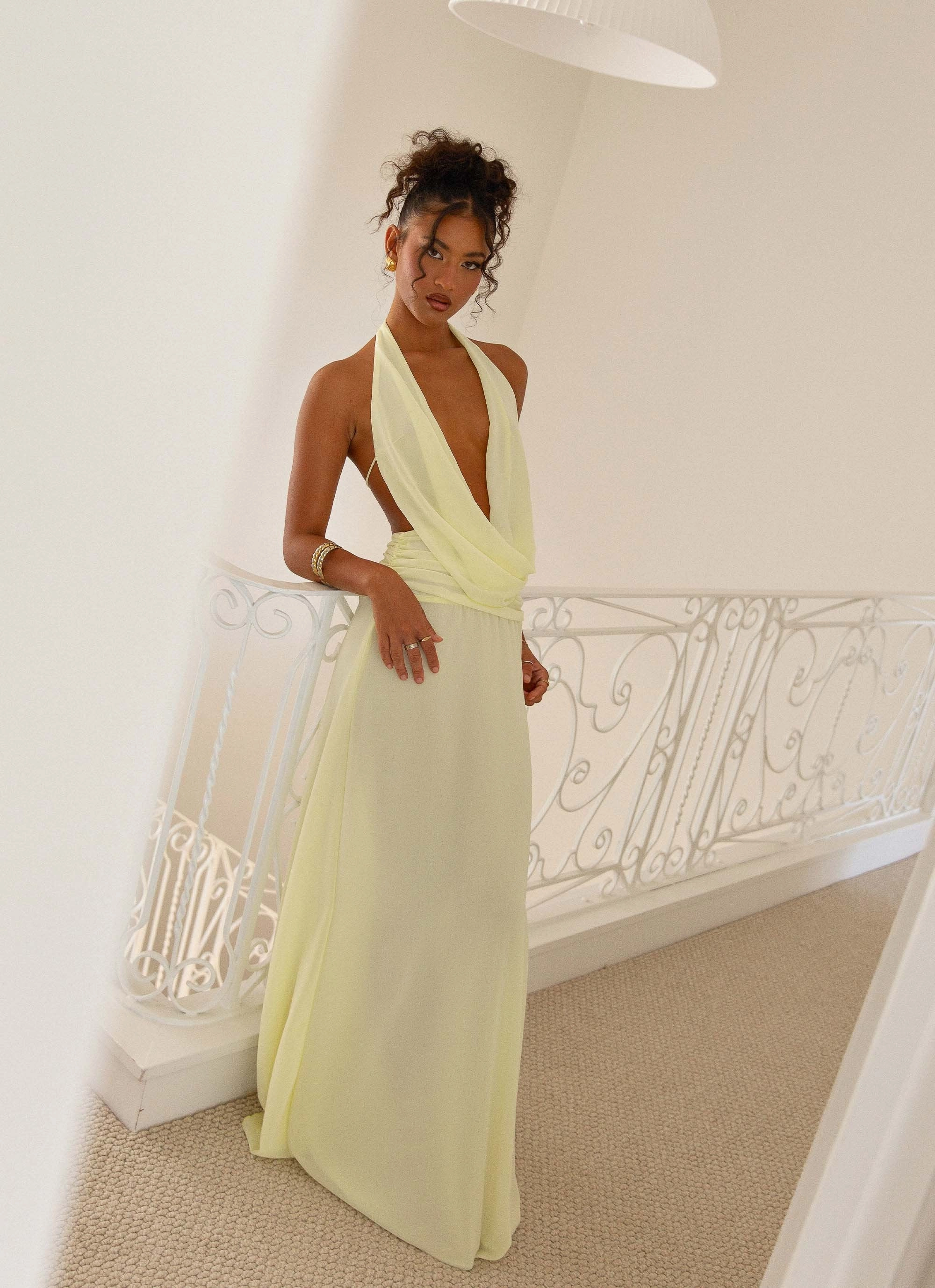 Elysia Chiffon Maxi Dress - Lemon Movement Ready