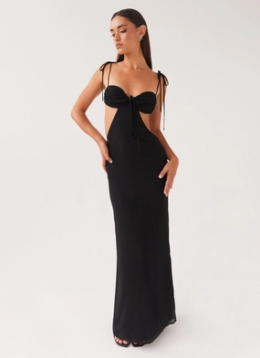 Tyra Ruched Maxi Dress - Black Smart Tailoring Edge Detail