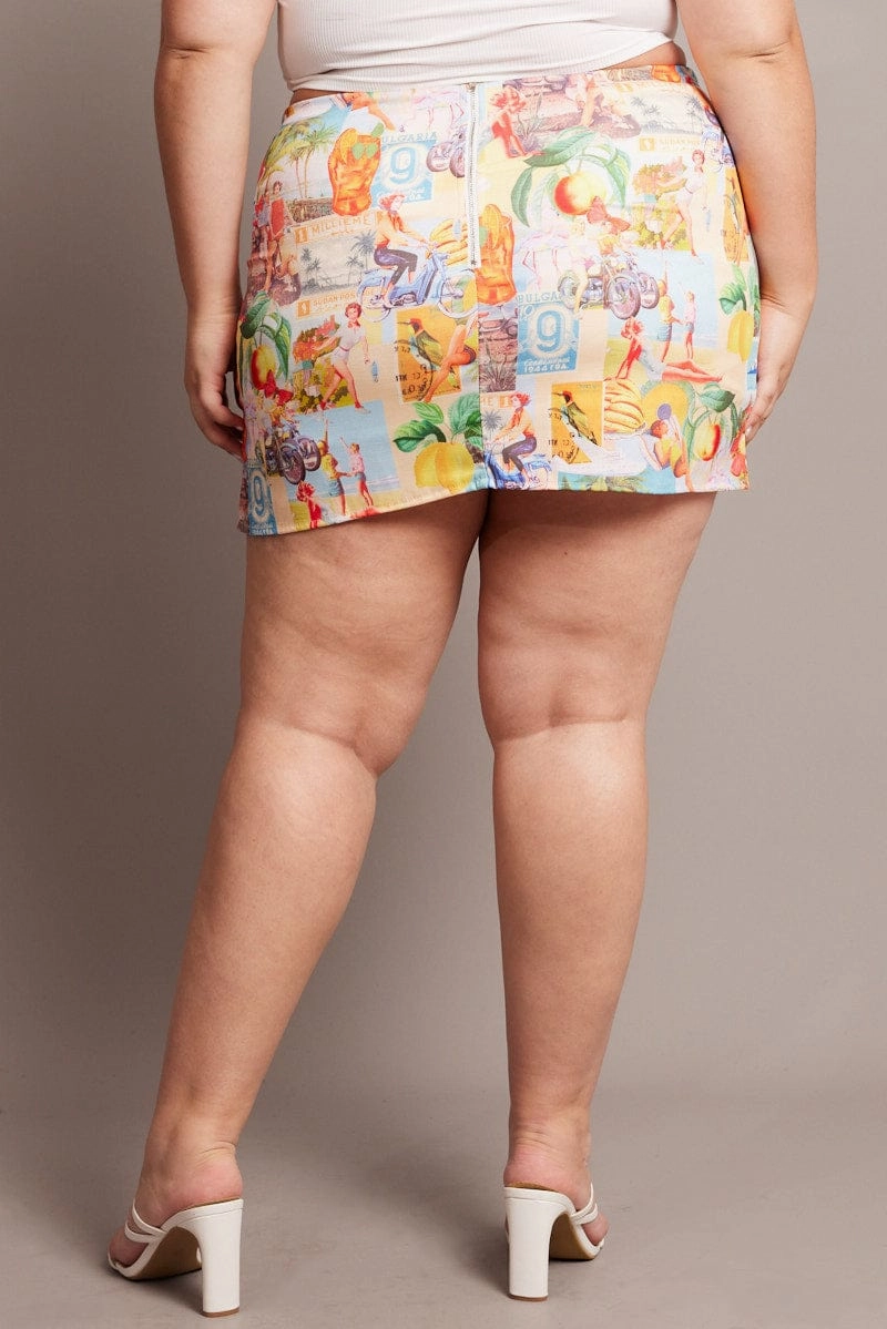 All Day Simple Layers Multi Abstract Postcard Mini Skirt