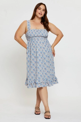 Ditsy Print Midi Dress Scoop Neck Sleeveless Summer Soft Easy Movement