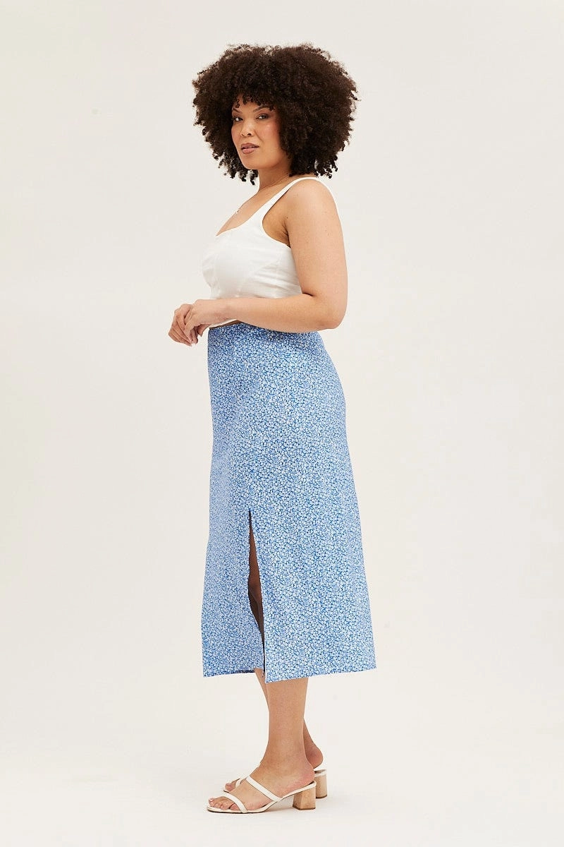 Weekend Fashion Ditsy Print Midi Skirt Split