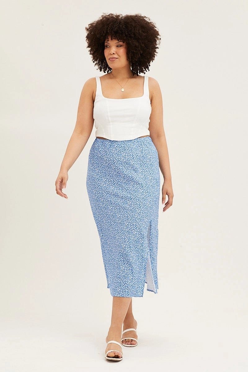 Outfit Essence Ditsy Print Midi Skirt Split