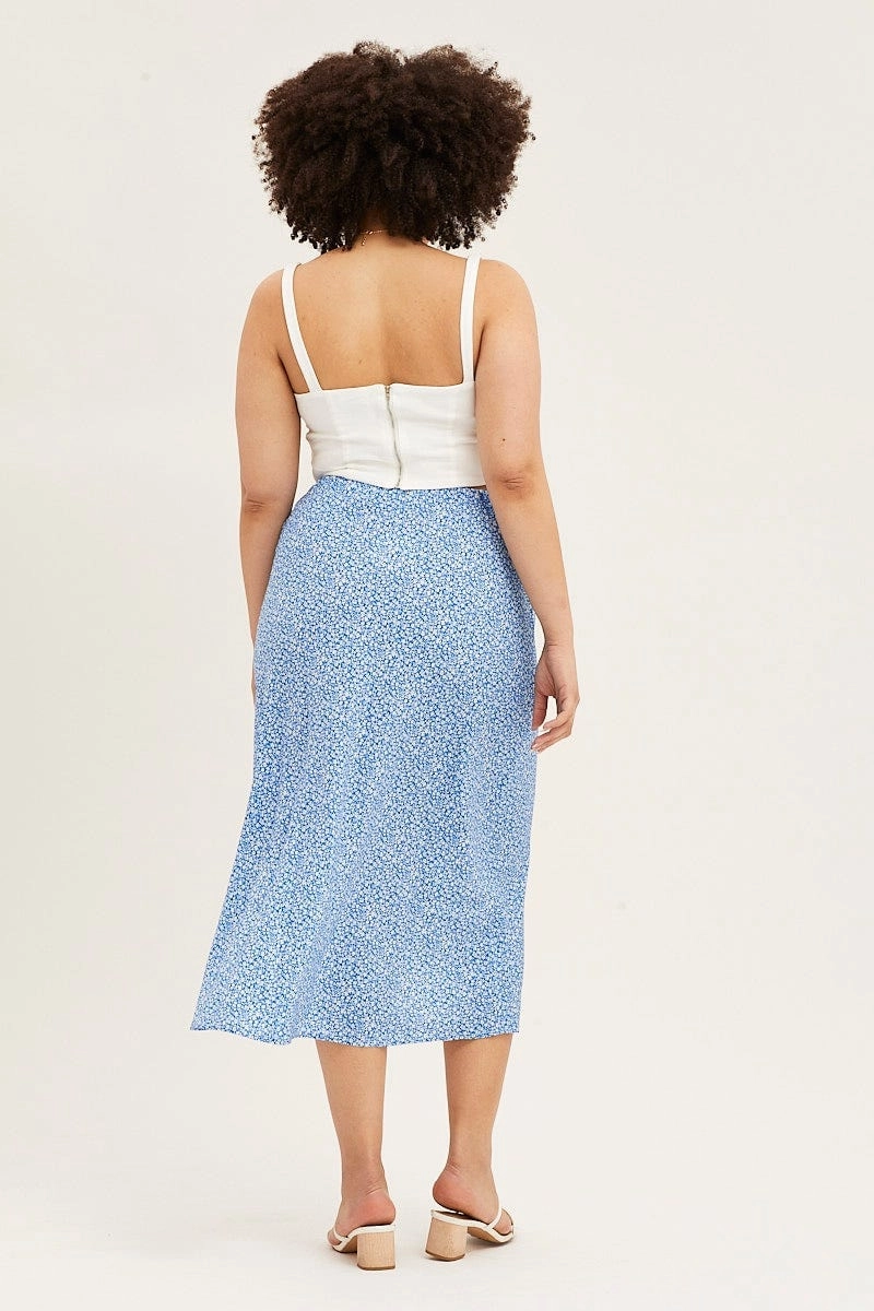 Ditsy Print Midi Skirt Split Moisture wicking Stylist Pick