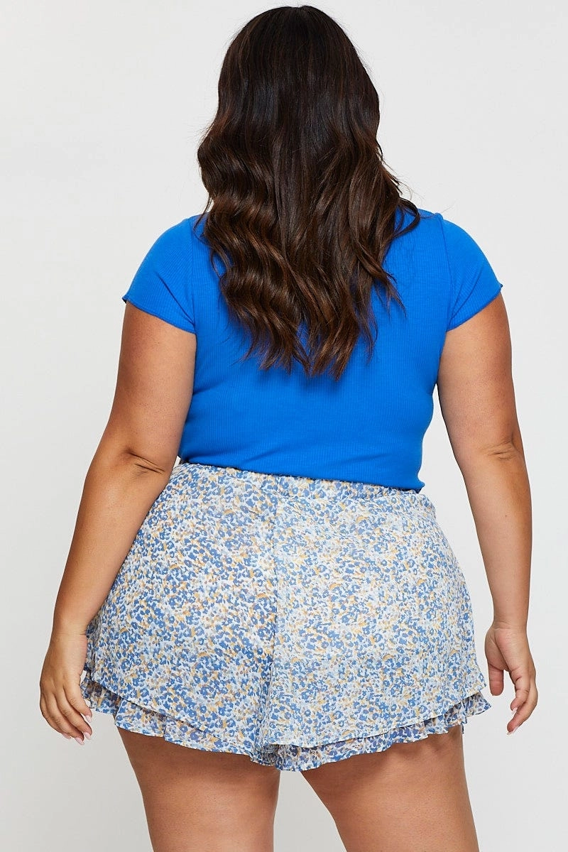 Ditsy Print Shorts High Rise Chiffon Double Layer Leather Look Chill Comfort