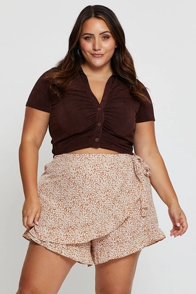 Ditsy Print Wrap Skort Skirt Mide Rise Ruffle Hem Gather Details Performance Wear