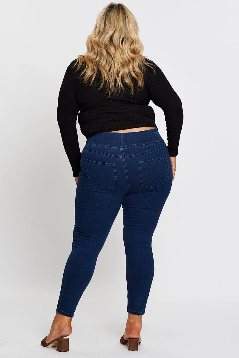 Functional Waistband Sharp Vibe Dk Indigo High Rise Denim Jeggings