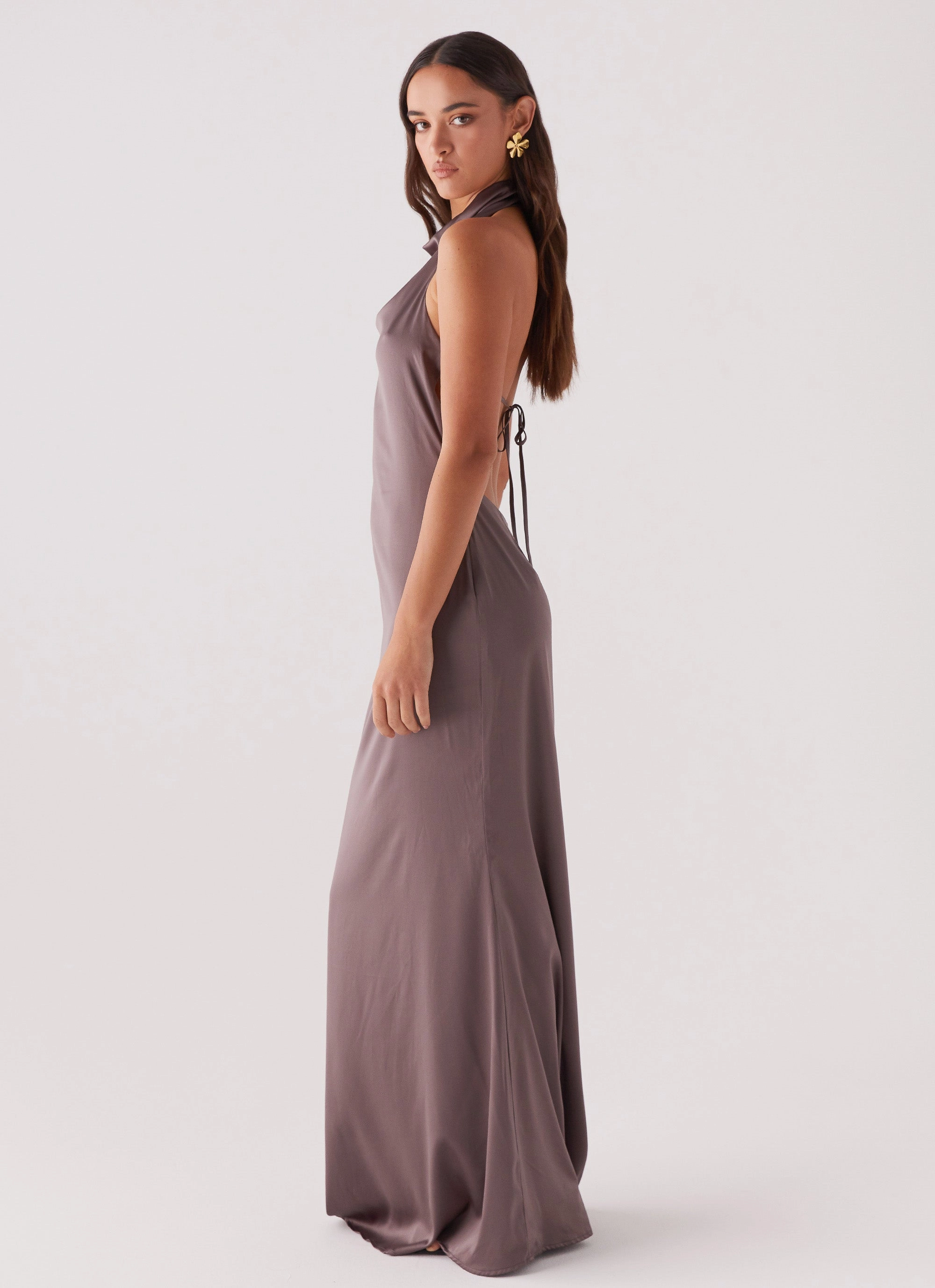 Polished Cut Modest Look Wynn Satin Maxi Dress - Chocolate