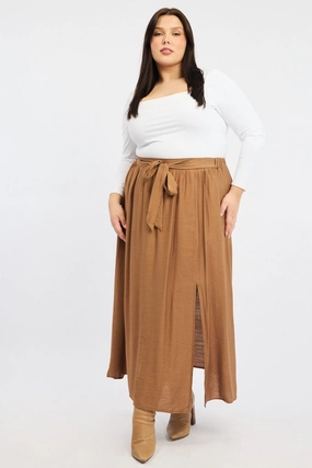 Brown Tie Waist Split Side Maxi Skirt Key Feature