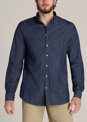 Chambray Button-Down Shirt for Tall Men in Dark Chambray Hidden Pocket