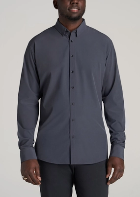 Traveler Stretch Dress Shirt for Tall Men in Charcoal Micro Check VersatileLayering