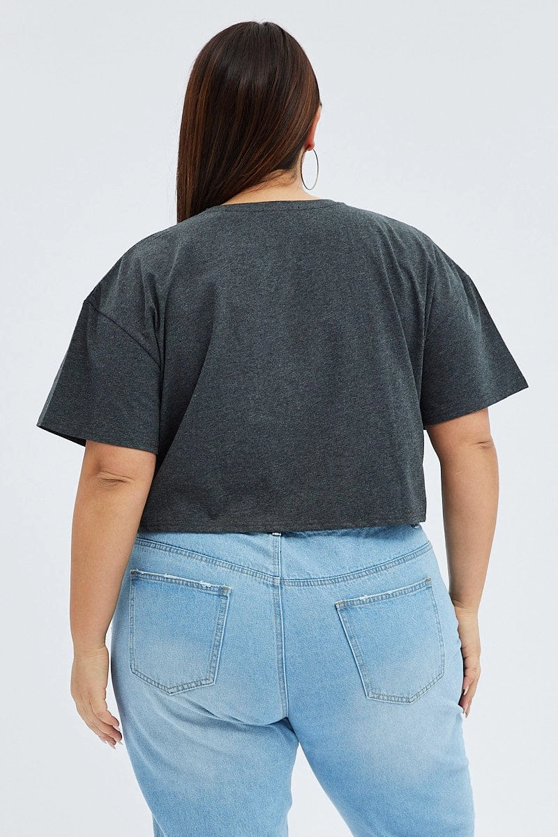 Cozy Layer Fit Practical Comfort Grey Graphic T-shirt Brooklyn Band Super Crop Jersey
