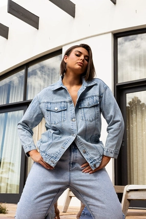 ReflectiveTrimDetails Advanced Insulation Denim Oversized Distressed Denim Jacket