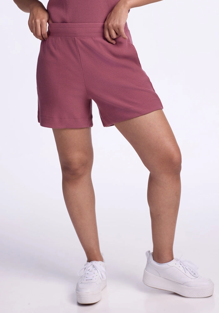 Stretch waistband Casual Vibe Maisey Ribbed Shorts ? Final Sale Deals! - Powdered Rose